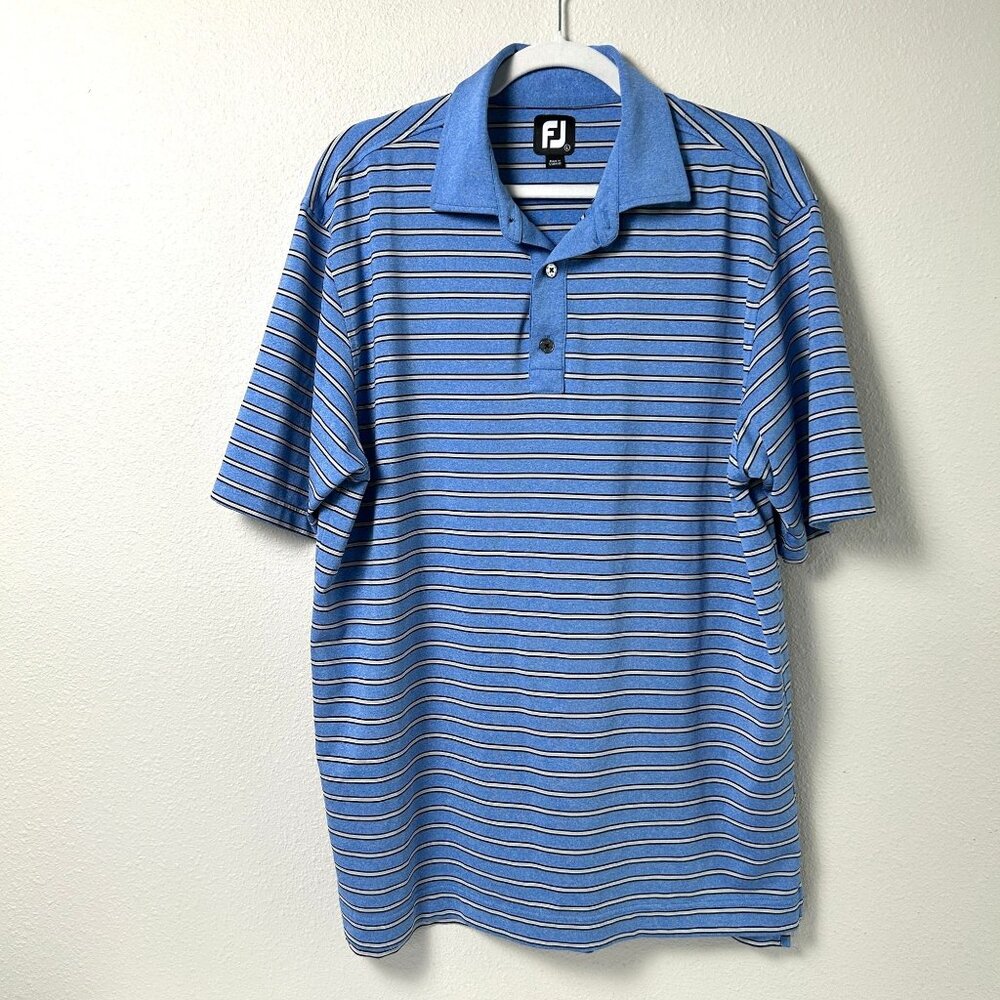 FootJoy Polo Shirt Mens‎ L Blue Gray Striped Short Sleeve FJ Golf Casual Stretch